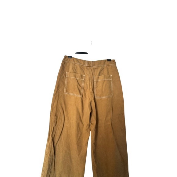 Anthropologie Cropped Wide Leg Pants Womens 8 Tan Brown Casual Utility Pockets - Picture 1 of 8